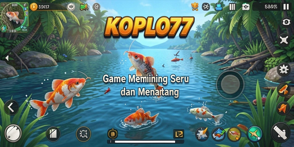Tampilan gameplay KOPLO77 dengan aktivitas memancing yang seru.