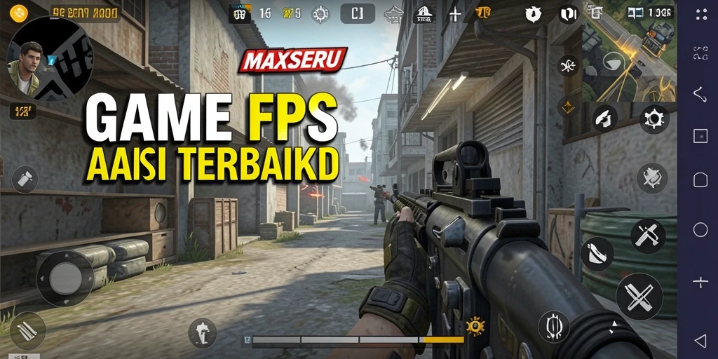 Screenshot gameplay MAXSERU yang menunjukkan aksi tembak-menembak yang mendebarkan.