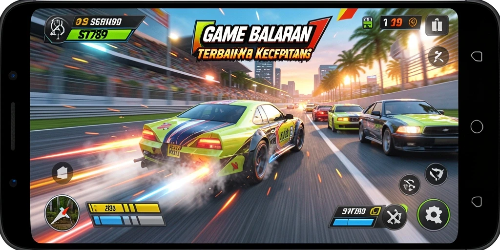Screenshot gameplay ST789 menampilkan aksi balapan yang mendebarkan.